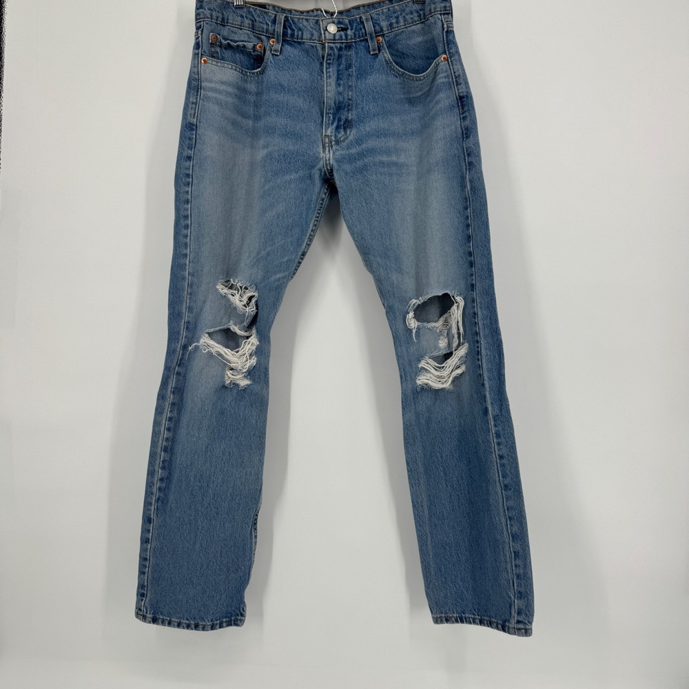 Levi's 513 Mens 34x32 ** Jeans Blue Light Wash Distressed Button Fly